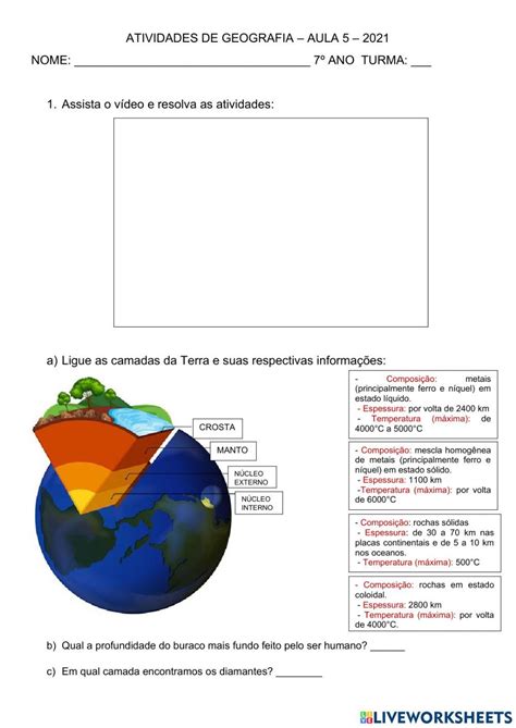 Camadas Da Terra Placas Tectônicas Online Worksheet For 6º7º Anos Do Ensino Fundamental You