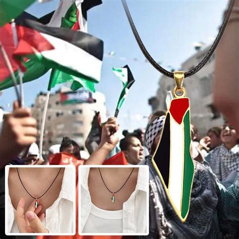 Ew Plated Palestine Flag Map Necklace Pendant With Au Palestinian News