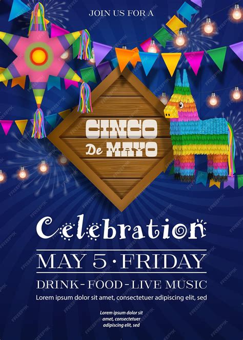 Premium Vector Cinco De Mayo Poster With Pinatas And Wooden Signboard