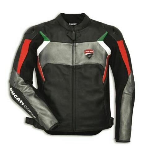 Ducati Corse C3 Leather Motorcycle Motorbike Jacket Tricolor Silver