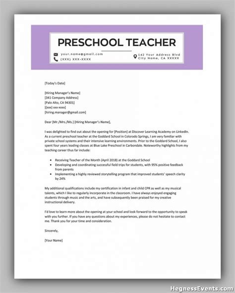 21 Best Teacher Cover Letters Examples Hennessy Events