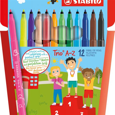 STABILO Trio A Z Fibre Tip Pen Wallet Of 12 Assorted Colours Incl 2