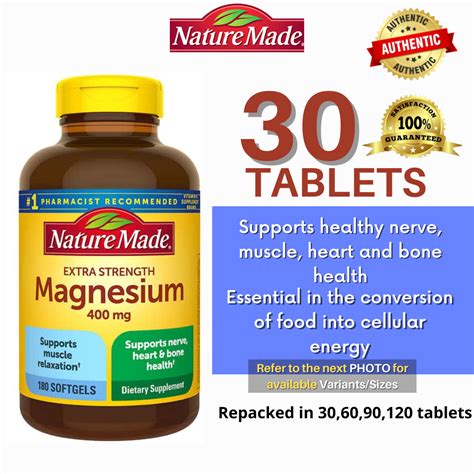 30 Softgels Nature Made Extra Strength Magnesium 400 Mg Lazada PH