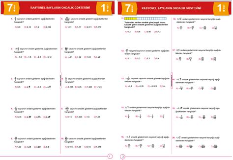 7 Sınıf Rasyonellerin Ondalık Gösterimi Testi indir matematikci web tr