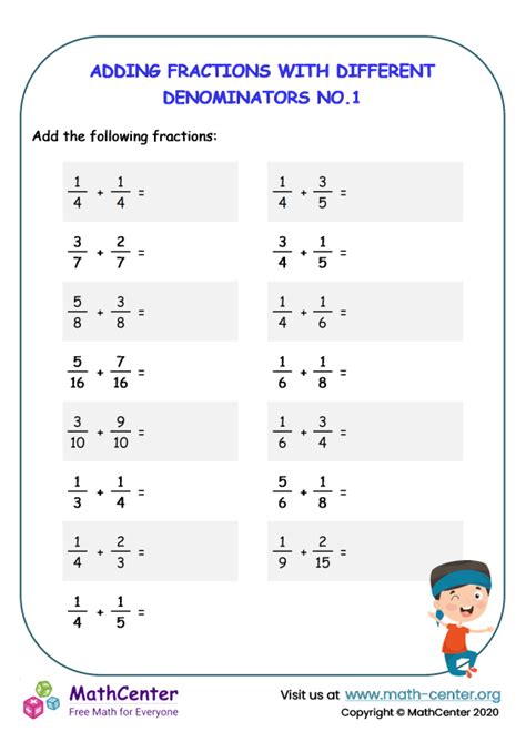 Fifth Grade Worksheets Adding Fractions Math Center