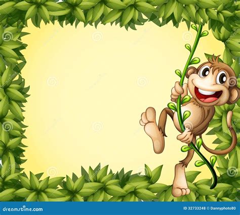 The Green Border with a Monkey Stock Vector - Illustration of drawing ...