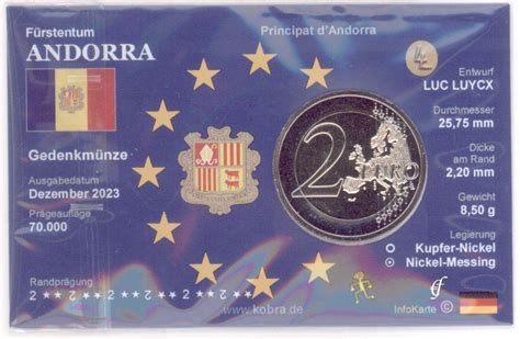 2 Euro Coincard Infokarte Andorra 2023 UN Beitritt Eurofischer