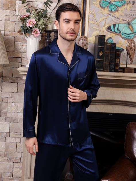 Momme Navy Blue Mens Silk Pajama Set Fs Freedomsilk