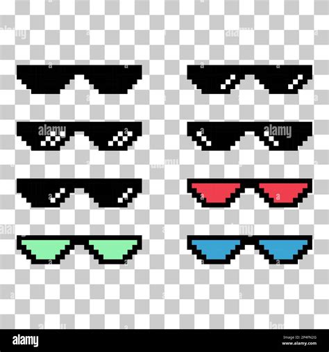 Set of fun retro pixel sun glass icon, life style meme sunglasses thug ...