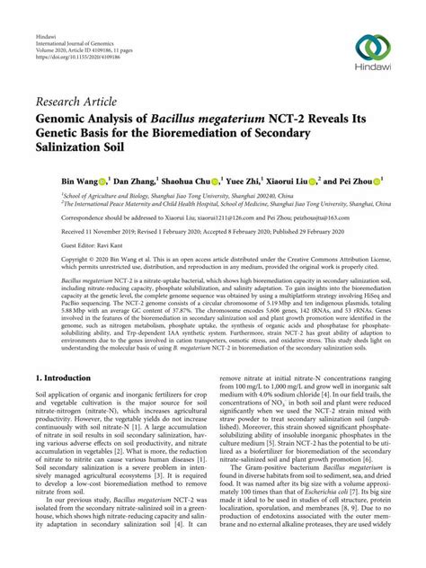 PDF Genomic Analysis Of Bacillus Megaterium NCT 2 Reveals Its