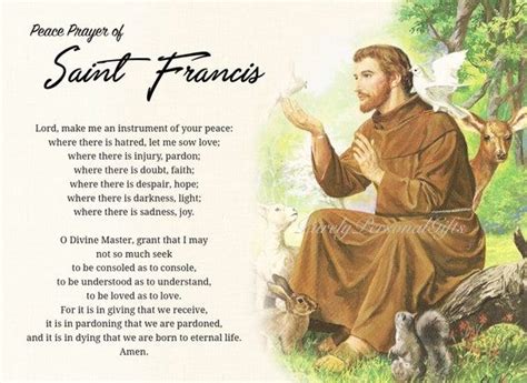 An Image Of Saint Francis With Animals Around Him And The Text Above It