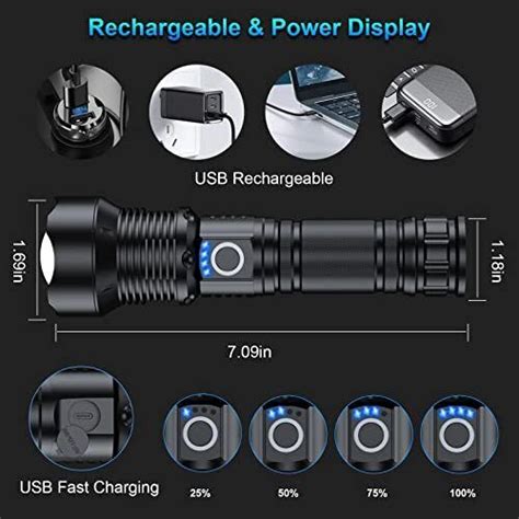 Rechargeable Flashlights 990000 High Lumens 2 Pack Super Bright 12