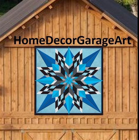 Barn Quilt Sixteen Point Star Blue Turquoise Square Metal Sign With Uv