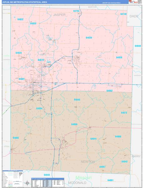 Joplin Mo Metro Area Wall Map Color Cast Style By Marketmaps Mapsales