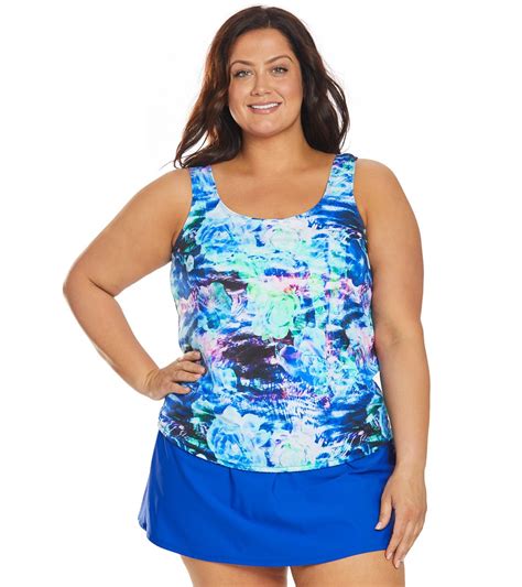 Topanga Plus Size Mastectomy Ocean Rose Blouson Tankini Top At