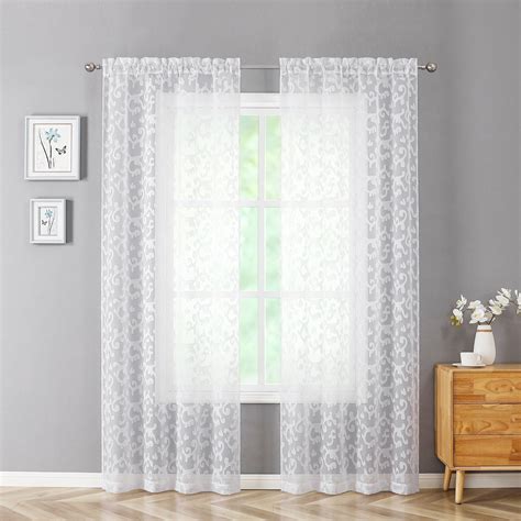 Ovzme White Textured Sheer Curtains Inches Long Panels Set