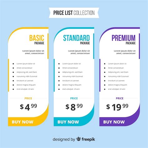 Colección listas de precios diseño plano Vector Premium