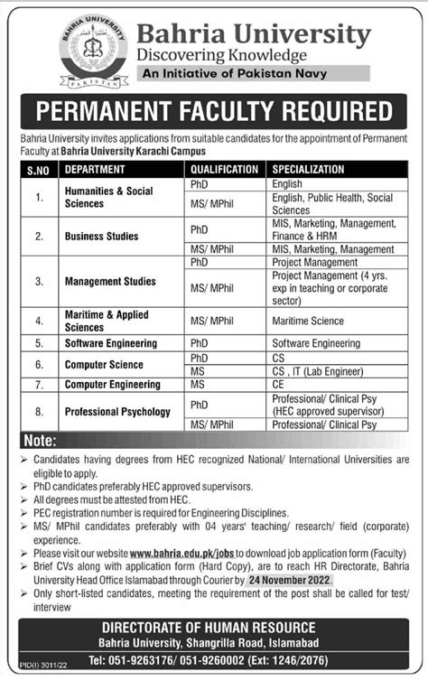 Jobs At Bahria University Karachi Campus 2022 Latest Jobs In Pakistan