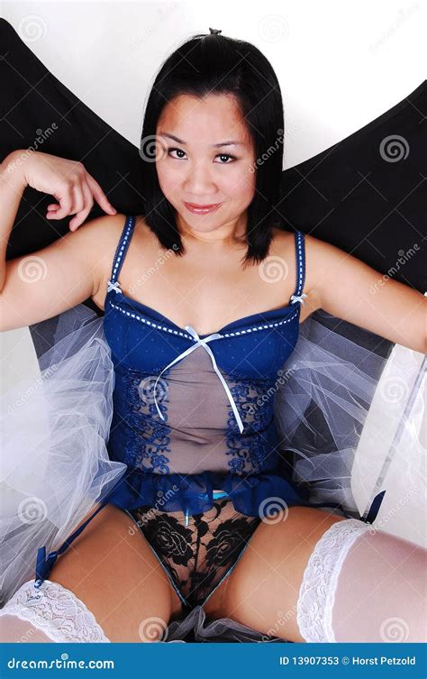 Pretty Asian Girl Sitting In Lingerie Stock Image Image Of Hair