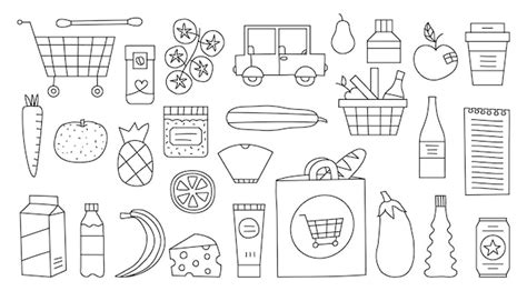 Premium Vector Groceries Vector Illustration Set