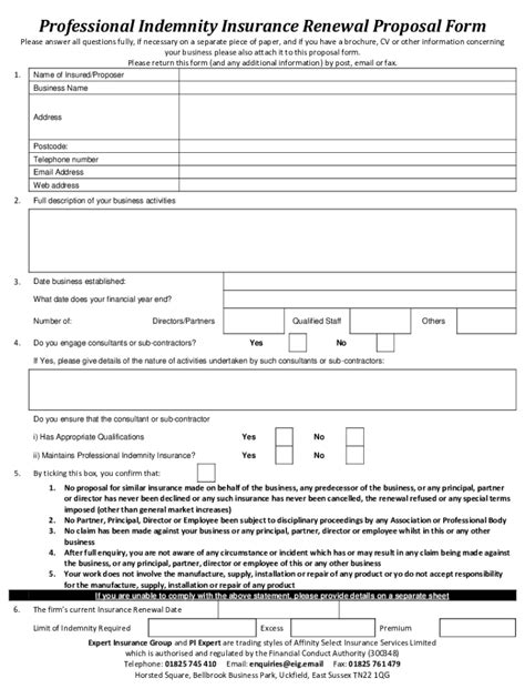 Fillable Online Professional Indemnity Misc Proposal Form Fax