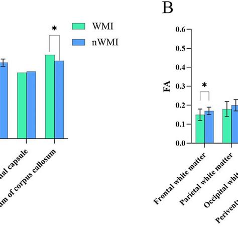 Comparison Of DTI Values In ROIs Between WMI And NWMI Group