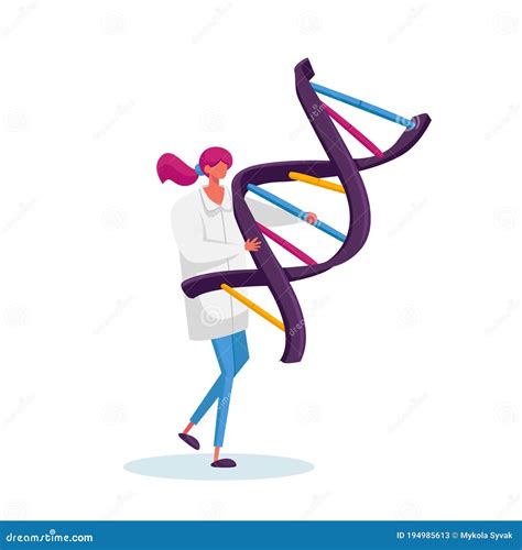 Tiny Female Character Carry Huge Human Dna Spiral Model. Doctor Conduct Laboratory Genetics ...