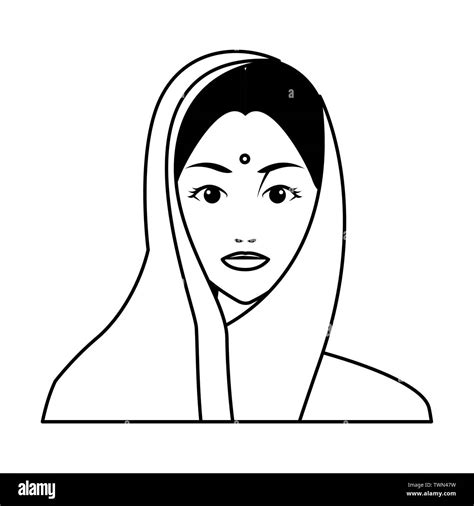 Indian Woman Face Avatar Cartoon In Black And White Stock Vector Image