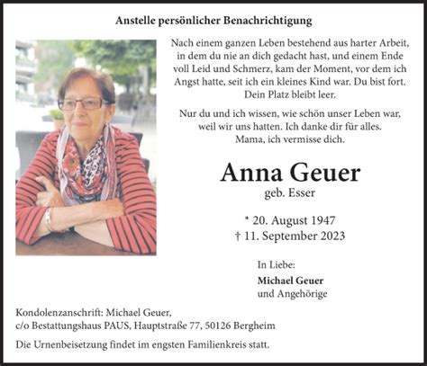 Traueranzeigen Von Anna Geuer Wirtrauern