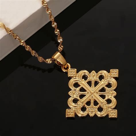 Wholesale Ethiopian Gold Color Big Cross Pendant Necklaces For Women