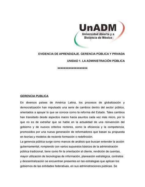 PAP U1 EA SAFC uni 1 EVIDENCIA DE APRENDIZAJE GERENCIA PÚBLICA Y