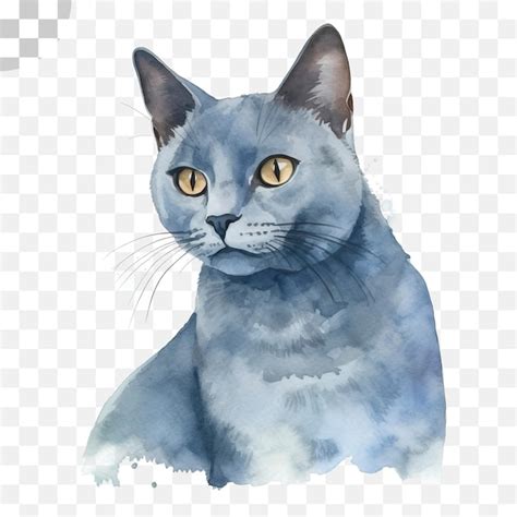 Um Gato Azul Olhos Amarelos Uma Pintura Em Aquarela De Um Gato