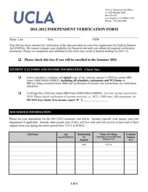 Fillable Online Fao Ucla Independent Verification Form Ucla