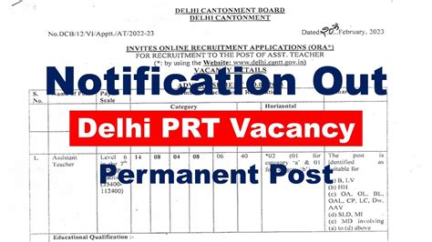 Delhi Cantonment Board Recruitment 2023 Delhi PRT Vacancy 2023 B Ed