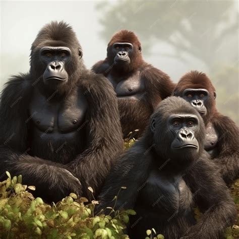 Premium AI Image | The group of gorillas posing images Generative AI