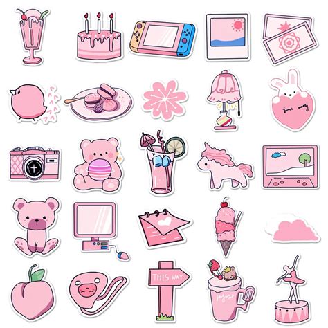 Set of 50 Japanese stickers, pink Kawaii stickers-PINKU