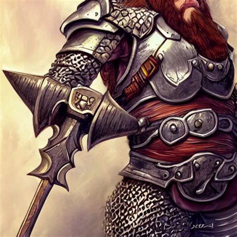 Dwarf Fighter Wearing Chainmail Armor Holding A Large Stable Diffusion