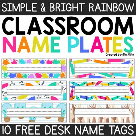 Free Desk Name Tags Bright Rainbow Classroom Decor Student Desk