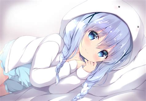 Amedamacon Bed Blue Eyes Blue Hair Blush Braids Gochuumon Wa Usagi Desu