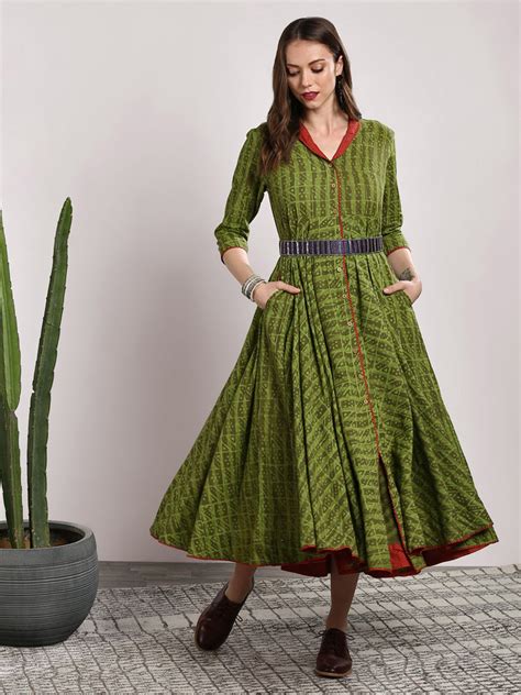 Buy Sangria Women Green Printed A Line Dress - Dresses for Women ...