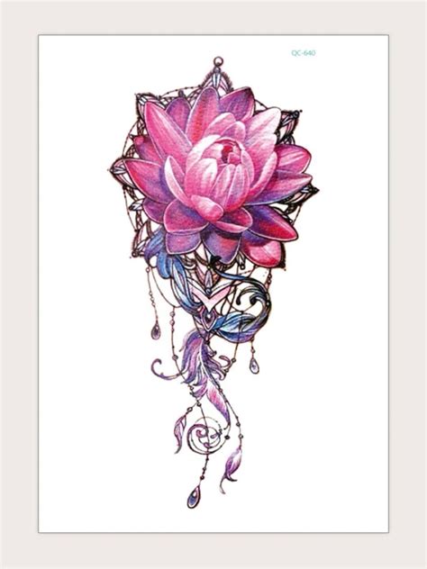 Pink Lotus Temporary Tattoo Flower Tattoos Floral Tattoos - Etsy