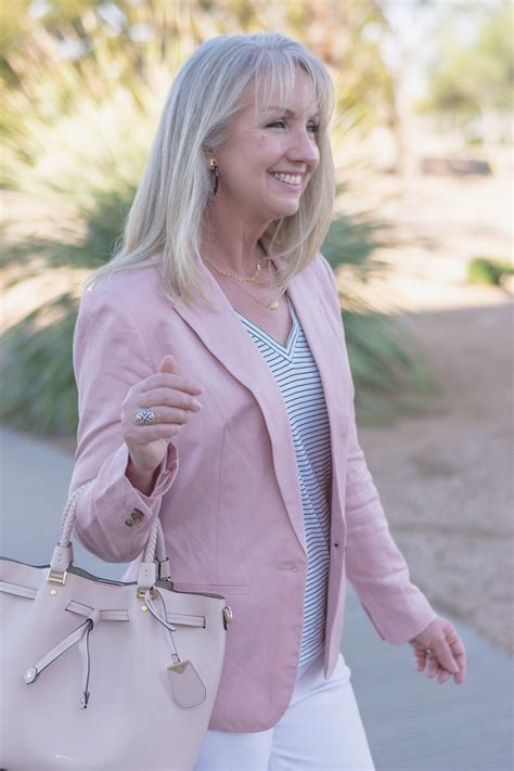 Blush Pink Blazer White Slacks For Spring Dressed For My Day