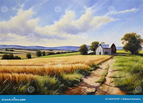rural landscape oil paintings  paintings depict  stock image