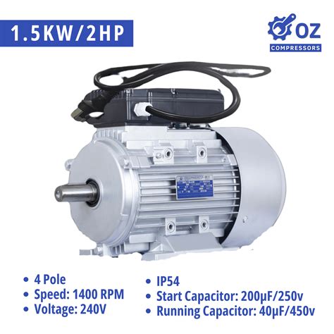 2HP 1.5kW Electric Motor 1400RPM Single Phase 4-Pole Reversible 240V w ...