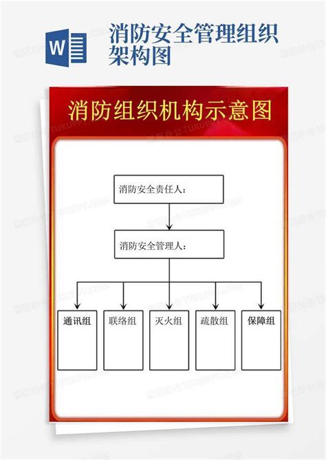 消防安全管理组织架构图 Word模板下载编号lwnkjkgd熊猫办公