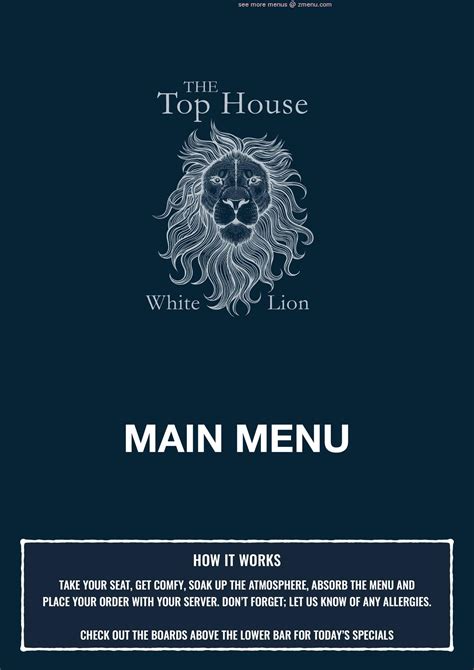 Online Menu of The White Lion Restaurant, Nottingham, United Kingdom ...