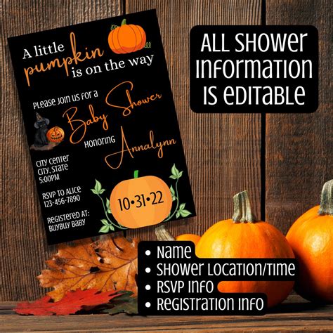 Pumpkin Baby Shower Invitation Template Editable Template Etsy