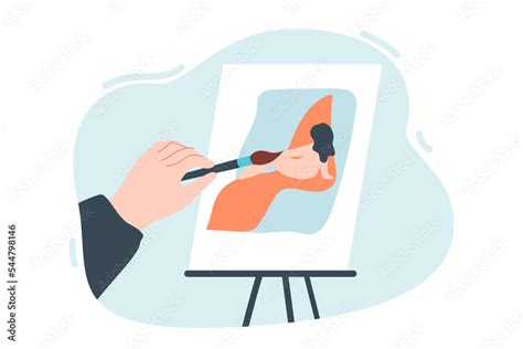 Painter Painting Naked Woman On Canvas Flat Vector Illustration Human