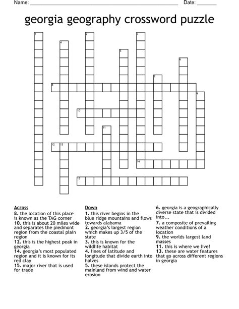 Georgia Geography Crossword Puzzle Wordmint