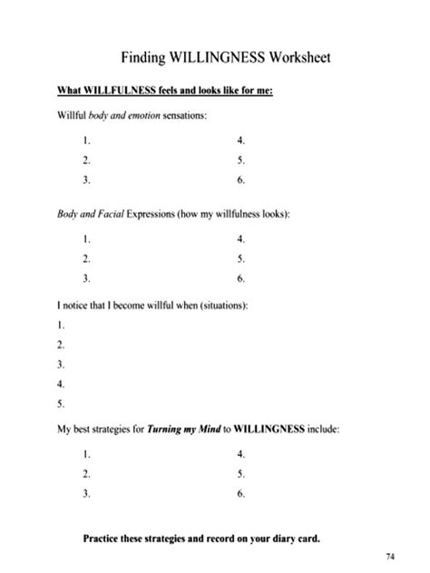 Finding Willingness Worksheet Dbt Skills Application Self Help Dbt